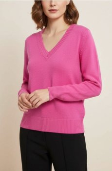 Светр з V-подібним вирізом - яскраво-рожевий