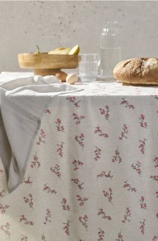 Скатертина з квітковим візерунком - кремовий