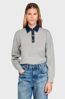 Женское серое поло Серый 36 Sandro SFPPU02420_Grey