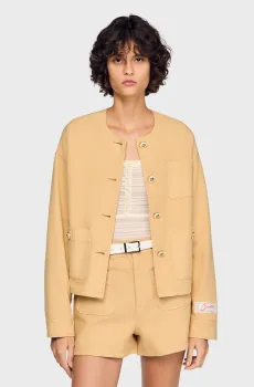 Женская бежевая джинсовая куртка Бежевый 38 Sandro SFPBL01323_Beige
