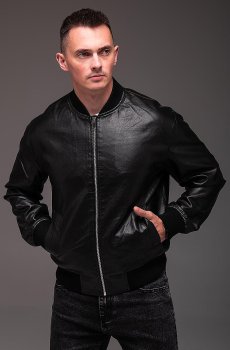 Мужской кожаный бомбер черного цвета RA-2410-black