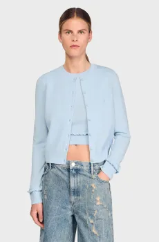 Женский голубой шерстяной кардиган Голубой L Sandro SFPCA01025_Sky Blue