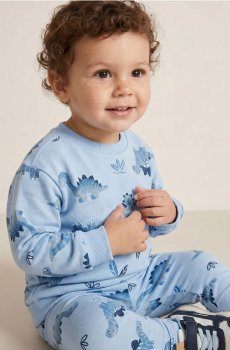 Бавовняний комплект: кофта і штани з мотивом динозаврів - light blue