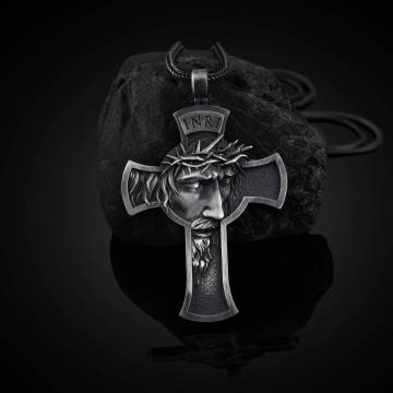 Серебряный крест "Портрет Иисуса Христа в терновом венце" 133171 Серебряный крест "Портрет Иисуса Христа в терновом венце" 133171