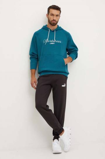 Хлопковая кофта Puma мужская цвет бирюзовый с капюшоном с принтом 626722 Хлопковая кофта Puma мужская цвет бирюзовый с капюшоном с принтом 626722