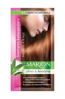 Оттеночный шампунь для волос Marion Aloe & Keratin Hair Color Shampoo 64 Hazelnut Brown, 40 мл