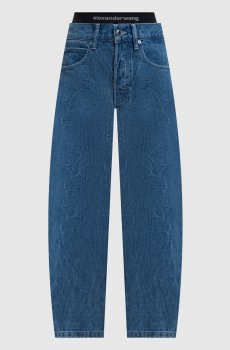 Синие джинсы-бананы с логотипом