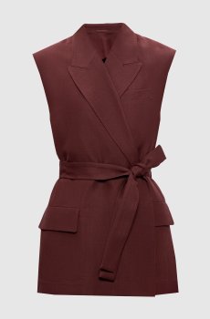 Бордовый жилет на запах с льном