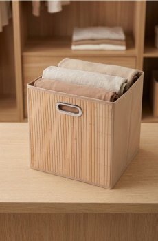 Коробка для зберігання з бамбуковою передньою панеллю - бежевий