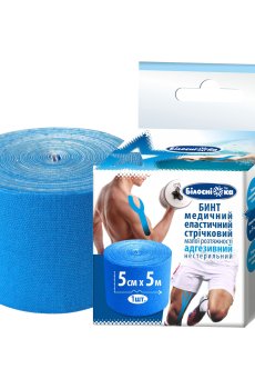 Бинт эластичный адгезивный Білосніжка, синий, 5 м*5 см