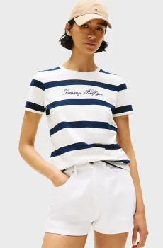Женская белая футболка в полоску SCRIPT REG Белый XS Tommy Hilfiger WW0WW45746