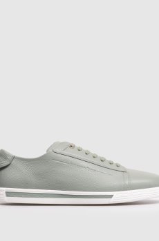 Зеленые кожаные кроссовки с монограммой логотипа