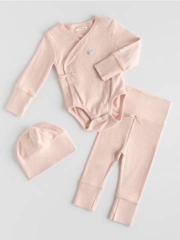 Reserved - Бавовняний комплект із шапкою - пильно-рожевий - 856GK-39X