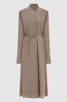 Коричневое платье миди из шелка