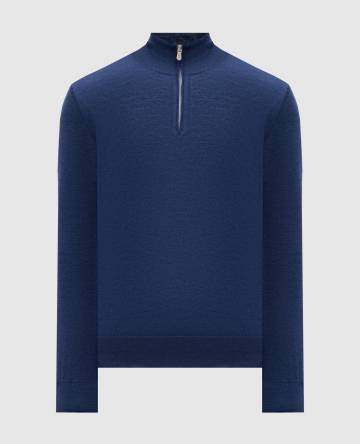 Синий джемпер из кашемира, шелка и льна