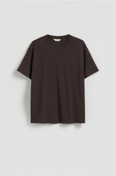 Reserved - Бавовняна футболка боксі - темно коричневий - WD020-89X