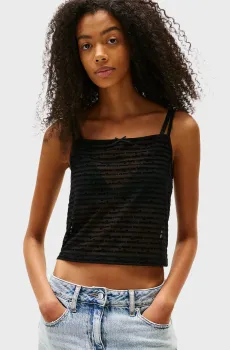 Женский черный топ с узором SLIM SCRIPT Черный L Tommy Jeans DW0DW20926