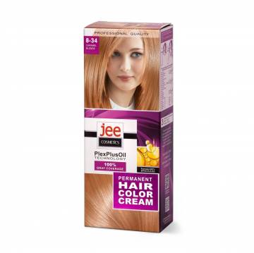 Стойкая крем-краска для волос Jee Cosmetics Permanent Hair Color Cream 8-34 Карамельный блонд, 115 мл Стойкая крем-краска для волос Jee Cosmetics Permanent Hair Color Cream 8-34 Карамельный блонд, 115 мл