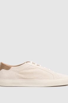 Бежевые замшевые кеды с принтом логотипа