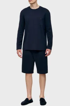 Мужская темно-синяя пижама (лонгслив, шорти) Синий L Ermenegildo Zegna N6H011320.40214