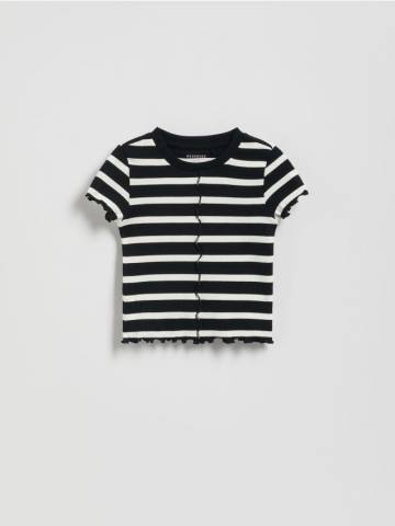 Reserved - Коротка ребриста футболка - чорний - 569FT-99X