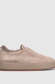 Бежевые замшевые кроссовки на меху