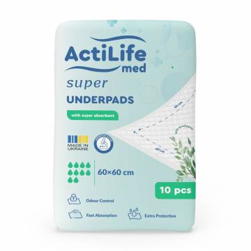 Пеленки гигиенические ActiLife Med Super Впитывающие, 60*60 см, 10 шт Пеленки гигиенические ActiLife Med Super Впитывающие, 60*60 см, 10 шт