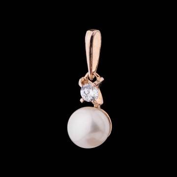 Золотая подвеска (культ. пресн. жемчуг,фианит) п01299 Золотая подвеска (культ. пресн. жемчуг,фианит) п01299