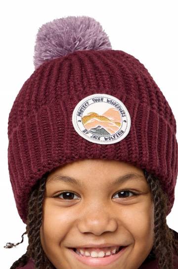 Детская шапка Jack Wolfskin POMPOM BADGE цвет бордовый 1911751 Детская шапка Jack Wolfskin POMPOM BADGE цвет бордовый 1911751