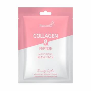 Увлажняющая тканевая маска для лица BeaumiQ Collagen & Peptide Moistirizing Mask Pack с коллагеном и пептидами, 23 мл Увлажняющая тканевая маска для лица BeaumiQ Collagen & Peptide Moistirizing Mask Pack с коллагеном и пептидами, 23 мл