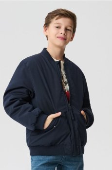 Бомбер куртка з кишенями - темно-синій