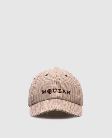 Бежевая кепка из шерсти в клетку с логотипом