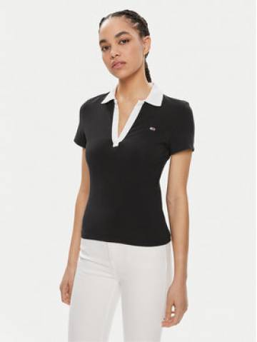 Tommy Jeans Поло Contrast DW0DW17225 Чорний Slim Fit Tommy Jeans Поло Contrast DW0DW17225 Чорний Slim Fit