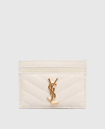 Бежевый кожаный стеганый картхолдер с монограммой Cassandre