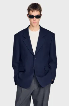 Мужской темно-синий шерстяной пиджак Синий 54 Sandro SHPVE01363_Midnight Blue
