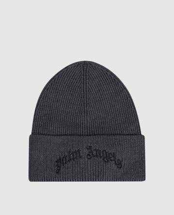 Серая шапка с шерстью с вышивкой логотипа