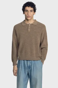 Мужское коричневое шерстяное поло Коричневый XXL Sandro SHPTR00809_Beige - Taupe