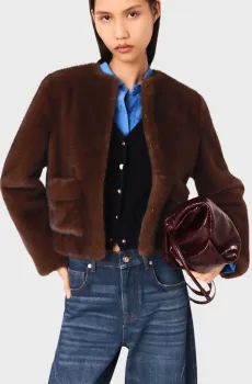 Женская темно-коричневая шуба Коричневый 36 MAJE MFPOU01344_brown