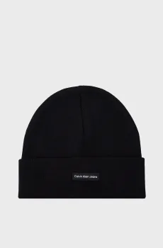 Женская черная шапка INST PATCH BEANIE Черный ONESIZE Calvin Klein K60K612322