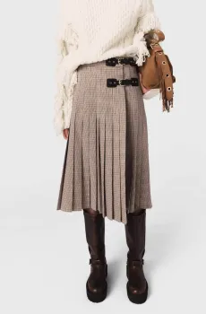 Женская бежевая плиссированная юбка с узором Бежевый 40 MAJE MFPJU01555_brown