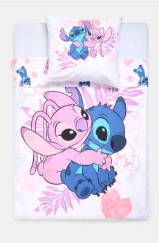 Комплект бавовняної постільної білизни Lilo & Stitch - рожевий