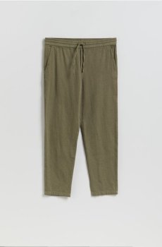 Reserved - Лляні штани джоггери - оливковий - 012IS-91X