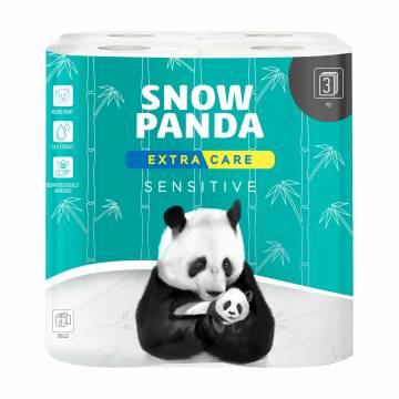 Туалетная бумага Сніжна Панда Extra Care Sensitive белая, 3-слойная, 150 отрывов, 8 рулонов