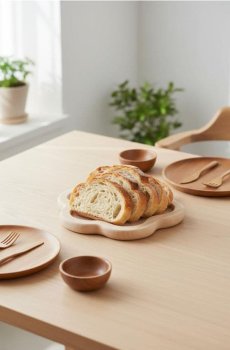 Дерев’яна таця для сервірування у формі квітки - бежевий