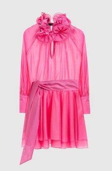 Розовое платье мини с рюшами