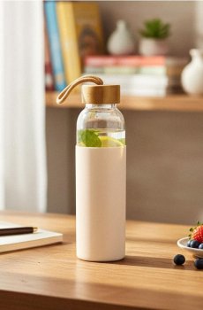 Скляна пляшка з силіконовим чохлом - кремовий