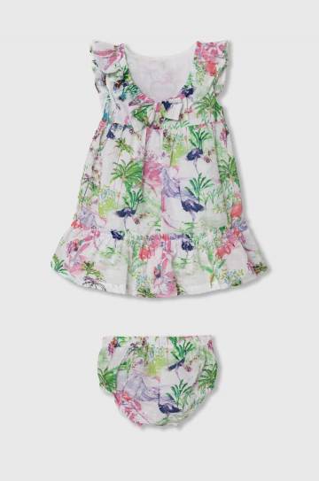 Детское хлопковое платье Guess цвет зелёный mini расклешённая Детское хлопковое платье Guess цвет зелёный mini расклешённая