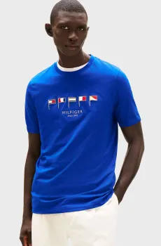 Мужская синяя футболка MULTI FLAGS Синий M Tommy Hilfiger MW0MW38616