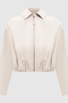 Бежевая кожаная укороченная куртка с драпировкой