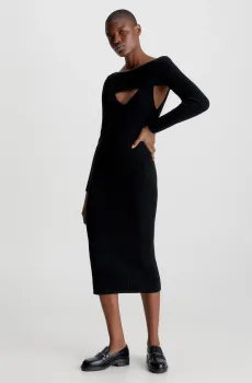 Женское черное шерстяное платье SOFT WOOL RIB LAYERED Черный L Calvin Klein K20K205880